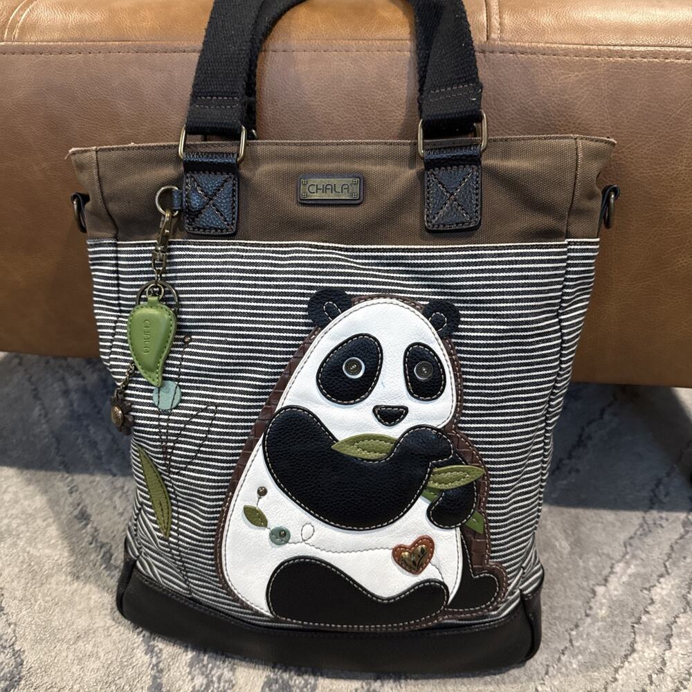 Chala Work Tote Shoulder Purse Bag Panda, Black Stripe